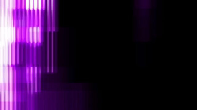 Edgy Glitch Digital Transition, Vibrant purple and black digital glitch effect with vertical lines and pixelation ideal for dark themes.