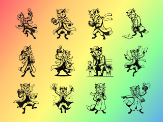 Cartoon Fox Reporter and Paparazzi Mascot Vector Set with Camera and Notebook