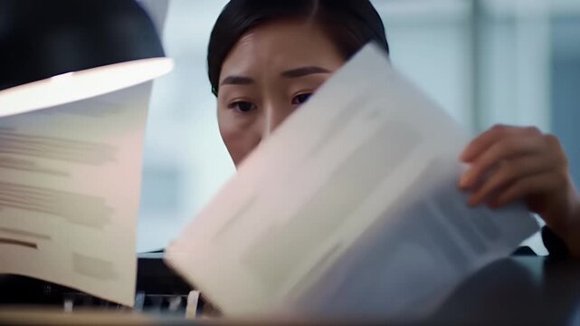 Woman uses large printer.