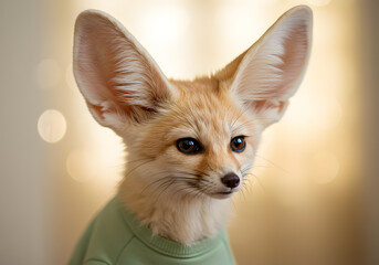 Obraz premium Adorable baby fox in green shirt
