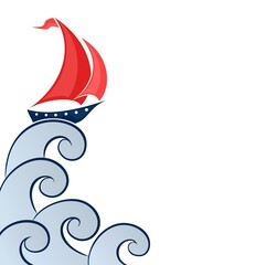 The ship with red sails in a sea storm. © designer_an