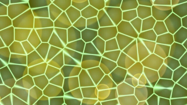Abstract geometric pattern with soft luminous hexagonal shapes and bokeh light effects creating a vibrant and organic visual texture