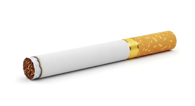 Cigarette close-up on white background.