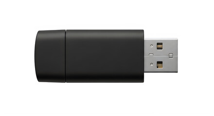 Black usb flash drive with silver connector isolated on transparent background