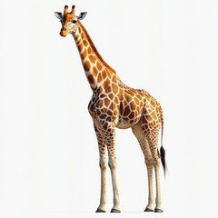 Obraz premium tall giraffe standing against a clean white background with a calm, curious expression