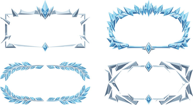 Blue crystal frame border set with icy decorative elements isolated vector collection