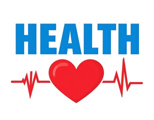 Health Blue "HEALTH" text above a red heart with a cardiac rhythm line on a white background