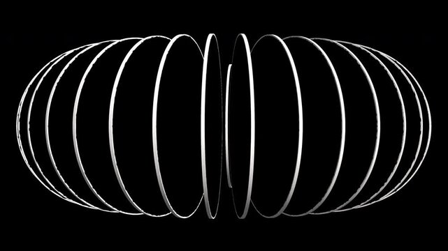 3D Abstract Sliced Sphere Rotating Animation with Alpha Channel. Abstract 3D motion graphic featuring a sliced, geometric sphere rotating horizontally. Designed in a clean, modern, monochrome style.