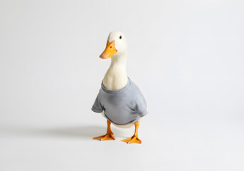 Duck dressed in gray tshirt