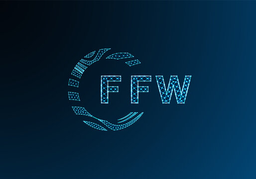 FFW low poly letter logo vector design. FFW lower poly logo design. FFW unique low poly logo design.