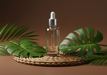 Glass dropper bottle with tropical leaves