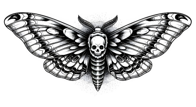 Death head hawkmoth illustration with skull pattern.