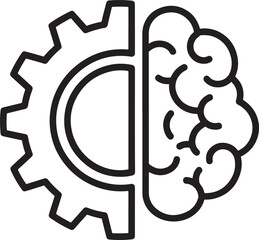 Obraz premium AI Brain and Settings Solid Icon – Half Neural Brain Half Gear Symbol, Artificial Intelligence Technology Vector, Digital Data Network Illustration