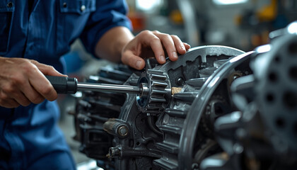Obraz premium A mechanic is using a tool on a gear system