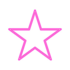 Pink glowing neon star shape element with transparent background. 