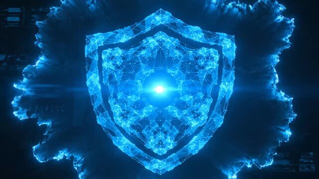 Glowing Blue Shield Protection Security Concept.