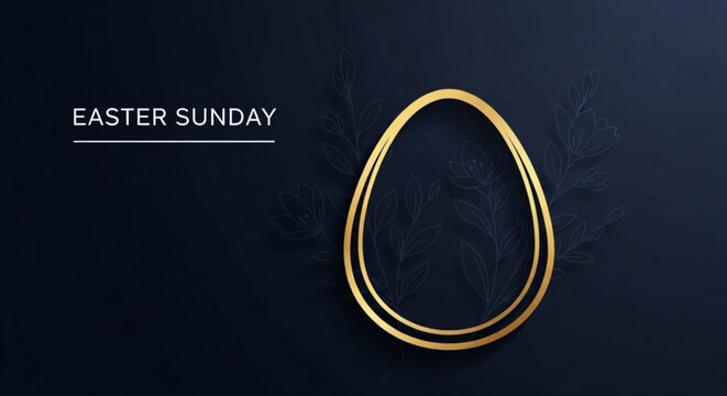 Easter sunday gold egg decoration on dark background with floral pattern