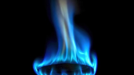 Blue gas flame on black background.