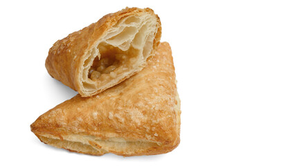 Apple turnover cake with an apple on a white background