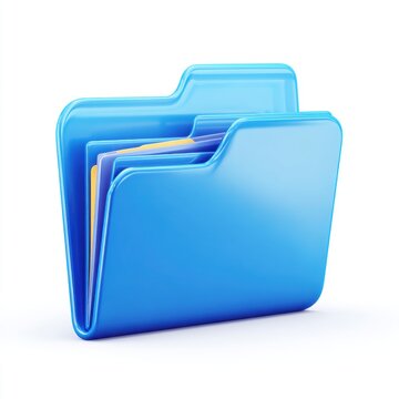 Blue folder with documents on white background