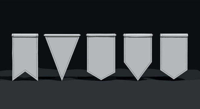 Blank hanging banner flag set with different shapes mockup isolated vector collection