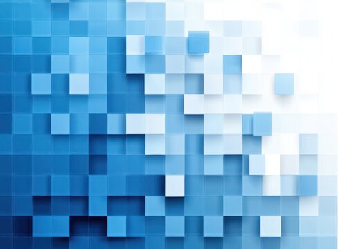 blue and white three-dimensional mosaic of raised cubes forming a diagonal wave, calm cool modern digital geometric pattern with depth and shadows