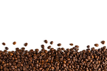 Naklejka premium Horizontal Bottom Border of Scattered Roasted Coffee Beans