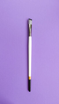 White Wooden Synthetic Paintbrush isolated on Violet Background