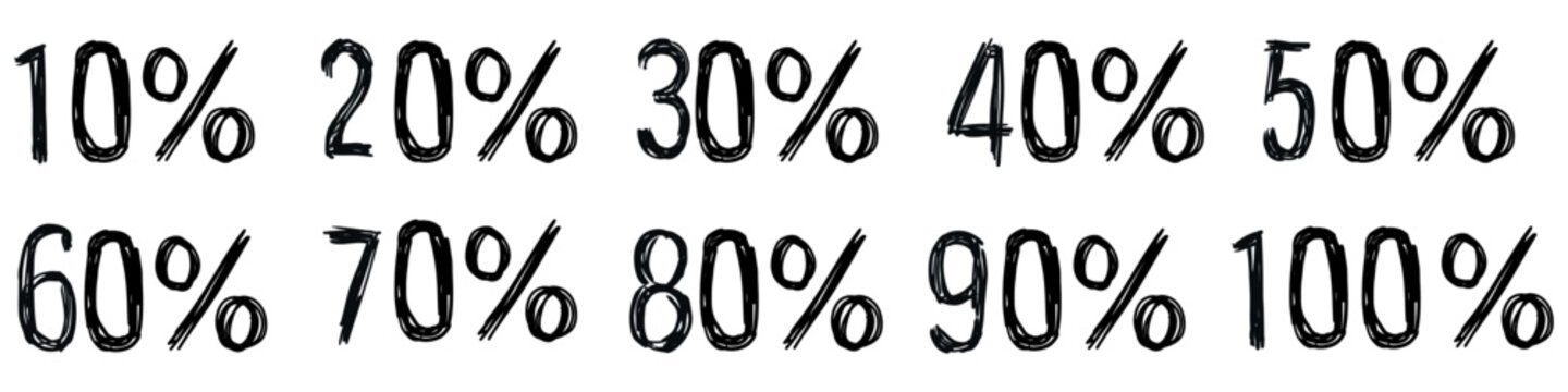 Set scratch percent number vector for edgy retail sales. Ideal for symbolizing alternative discount offers, rough promotions, and grunge marketing.