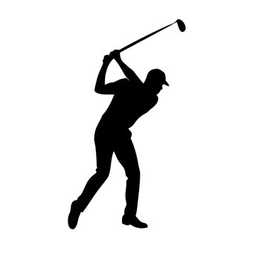 Pro Golfer Swing Silhouette Vector - Professional Athlete Golf Club Follow Through Graphic
