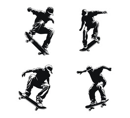 Fototapeta premium silhouette of a skateboarder set vector illustration