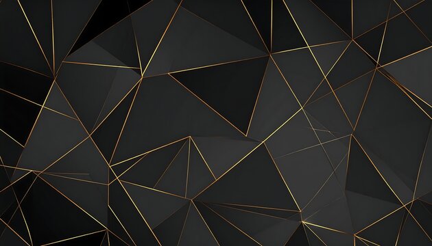 Abstract black & gray polygons with golden lines, creating a geometric network