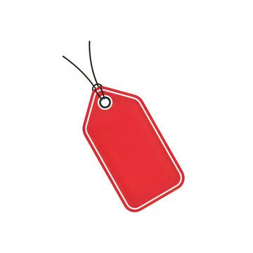 A bright red price tag attached with a white string for retail or product labeling purposes. isolated on transparent background