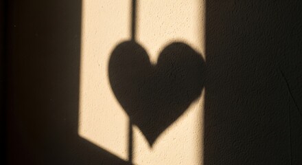 Heart Shaped Shadow on Textured Wall in Warm Golden Sunlight