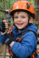 Chłopiec w parku linowym.