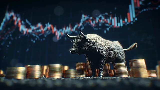 Bull ,trading, chart, business and finance, graphic animation. Colored. Transparent background motion design. 4K resolution Bull bullish market trend. Financial investment concept