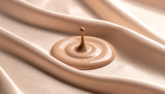 Luxury Liquid Foundation Drop on Silk Fabric Background