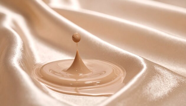 Luxury Liquid Foundation Drop on Silk Fabric Background