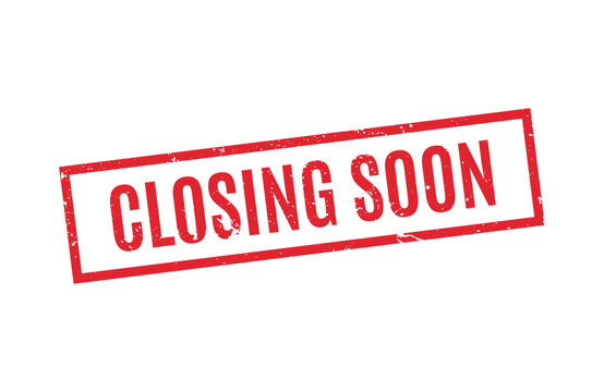 Simple red outline closing soon rubber stamp for retail sale events and limited time offers