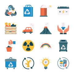 Obraz premium Nature and Ecology Flat Vector Icons Set 05