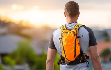 Naklejka premium Modern Hydration Pack on Back of Outdoor Person