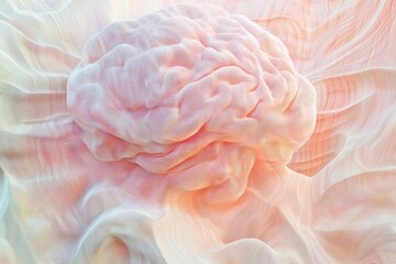 Fototapeta premium Intricate 3D rendering of a brain surrounded by soft pastel textures in a surreal environment