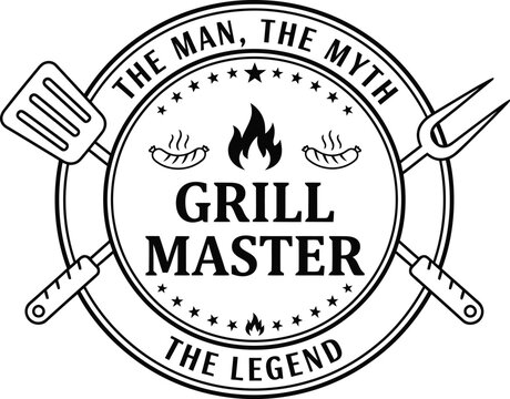 Grill Master Retro BBQ Emblem with Spatula and Fork Illustration