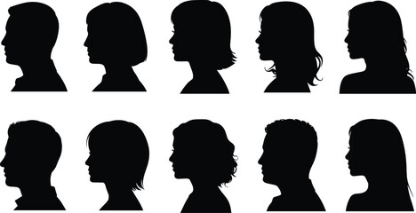 Male and female profile head silhouette vector set, human face side view portrait avatar illustration collection © David  Creations