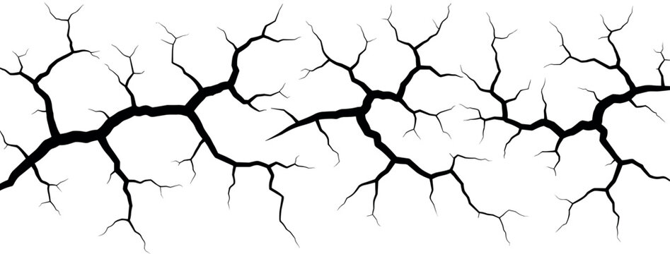 Realistic ground crack texture with branching fracture lines isolated vector illustration