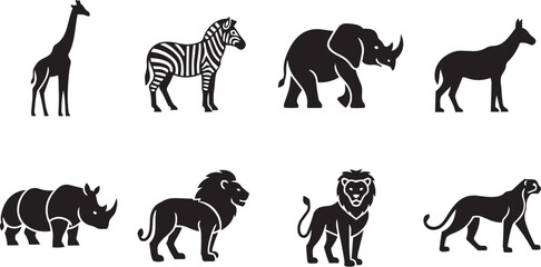 Obraz premium Collection of African Safari Wildlife Silhouettes - Iconic Animals for Design and Education
