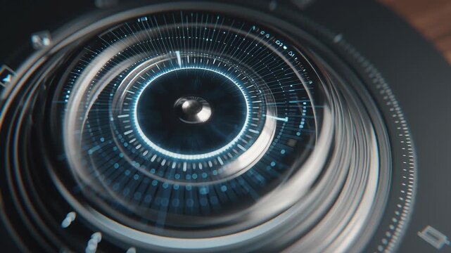 Close-up of holographic smart home control dial rotating on its own, smooth elegant future home design,  ai powered home automation