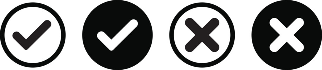 Obraz premium check mark and cross mark icon set. right and wrong buttons. Success and failure symbols. Yes and no signs. checklist signs