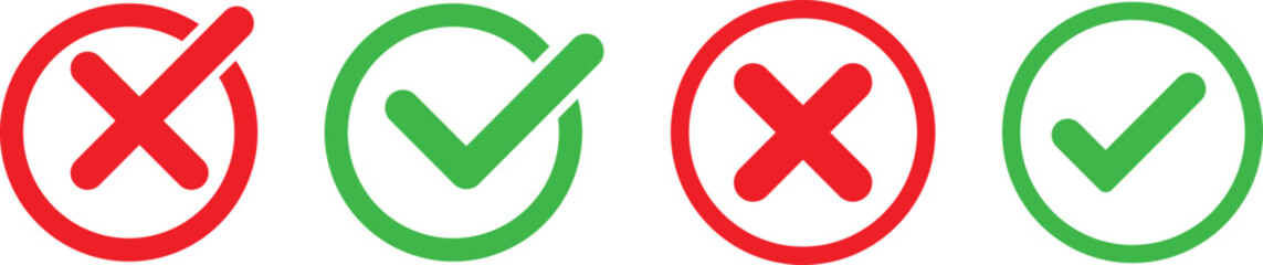 Obraz premium check mark and cross mark icon set. right and wrong buttons. Success and failure symbols. Yes and no signs. checklist signs