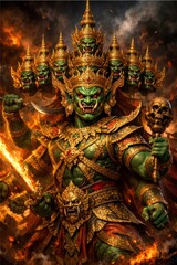 Fototapeta premium Fearsome Ten-Headed Giant: Wrath Incarnate